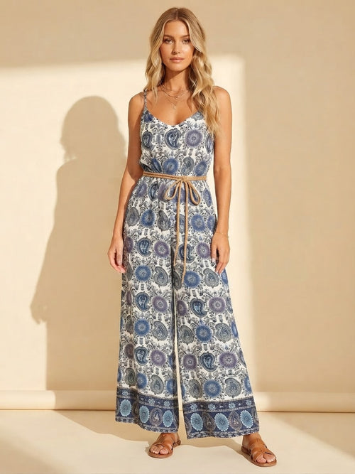 Dahlia Belted Wide-Leg Jumpsuit in White - full length